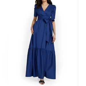 Royal blue V-Neck Bow-Waist Maxi Dress
